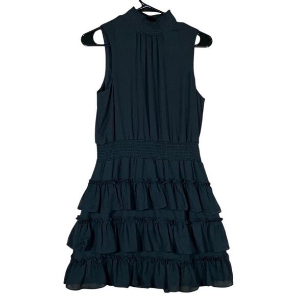 Express Dresses & Skirts - Express Womens Dress Black Ruffle Tiered Mock Neck Sleeveless Mini Medium